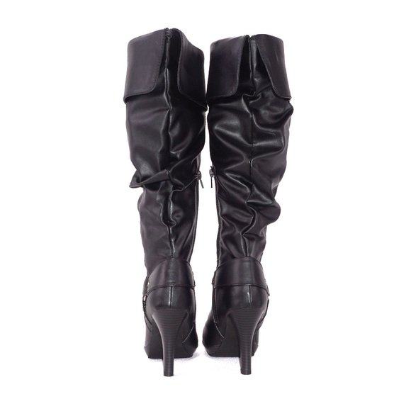 So PSI Black Folded Cuff Knee High Heeled Slouch Boots Brand New in Box NIB - Picture 5 of 6